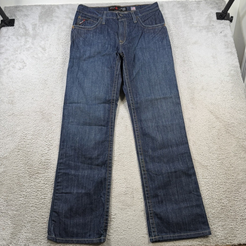 Ariat FR Jeans Mens 33x34 Blue Denim M4 Relaxed Boot Cut Workwear Cowboy Rodeo